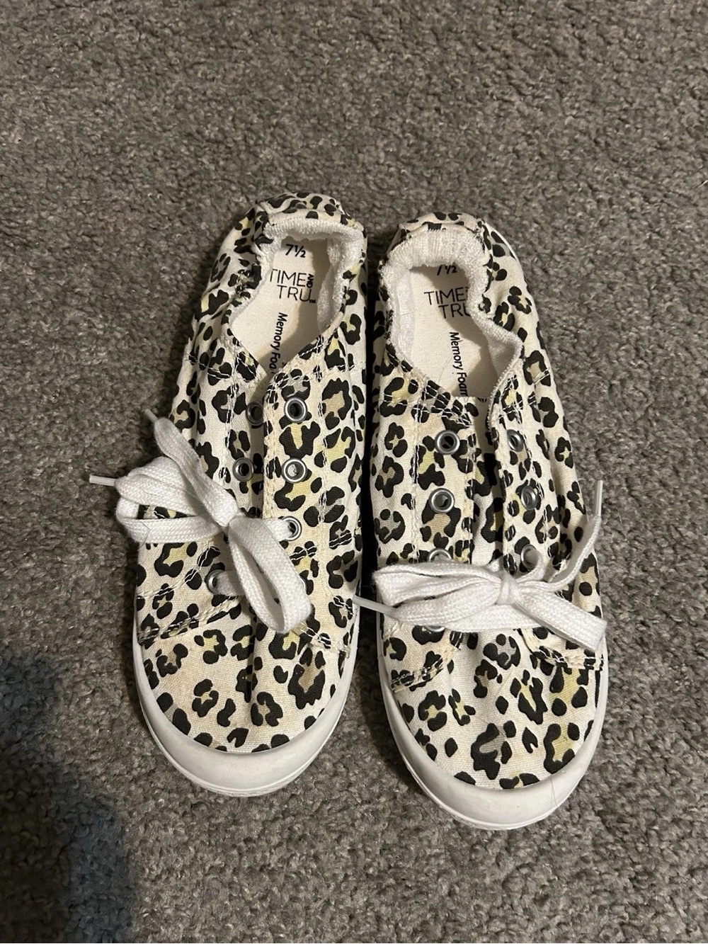 Time and Tru White and Black Leopard Canvas Slip-On Sneakers